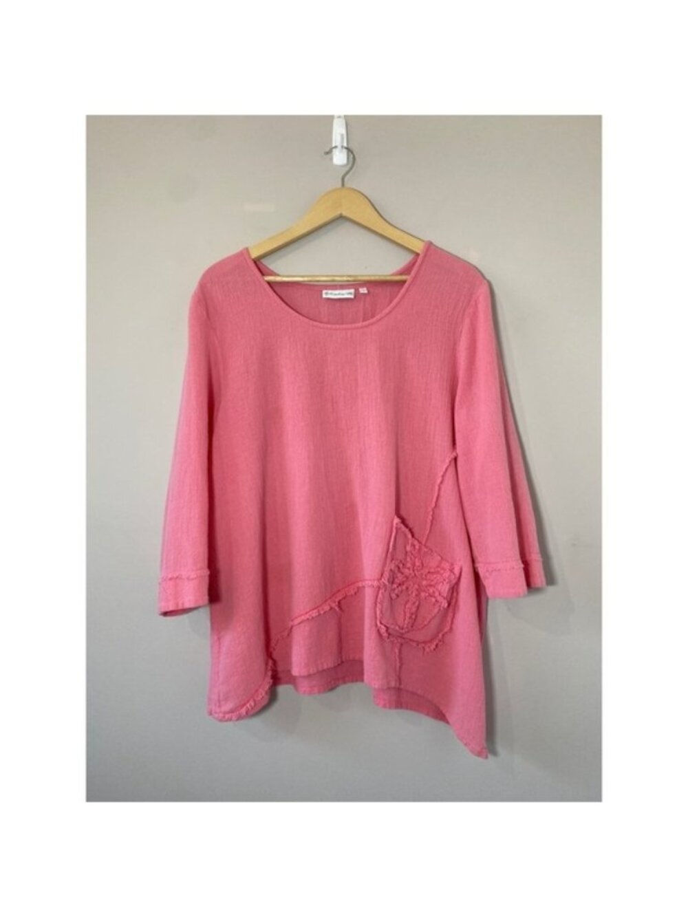 Pink 100%‎ Cotton Gauze Asymmetric Hem Tunic Top